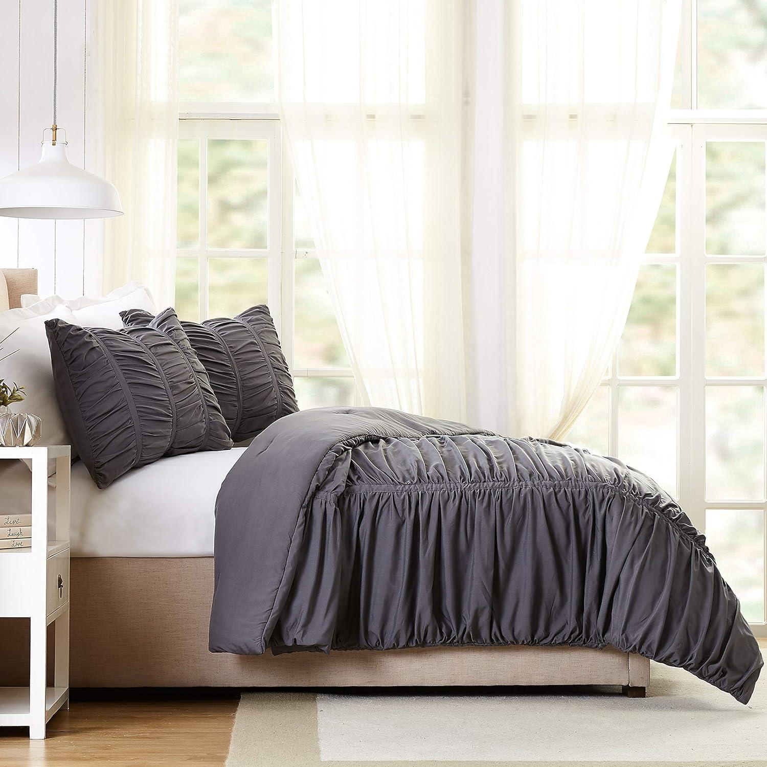 Modern Heirloom Emily Texture T/TXL Emily Texture Comforter Set Dark Gray: Polyester, Machine Washable, Includes Sham