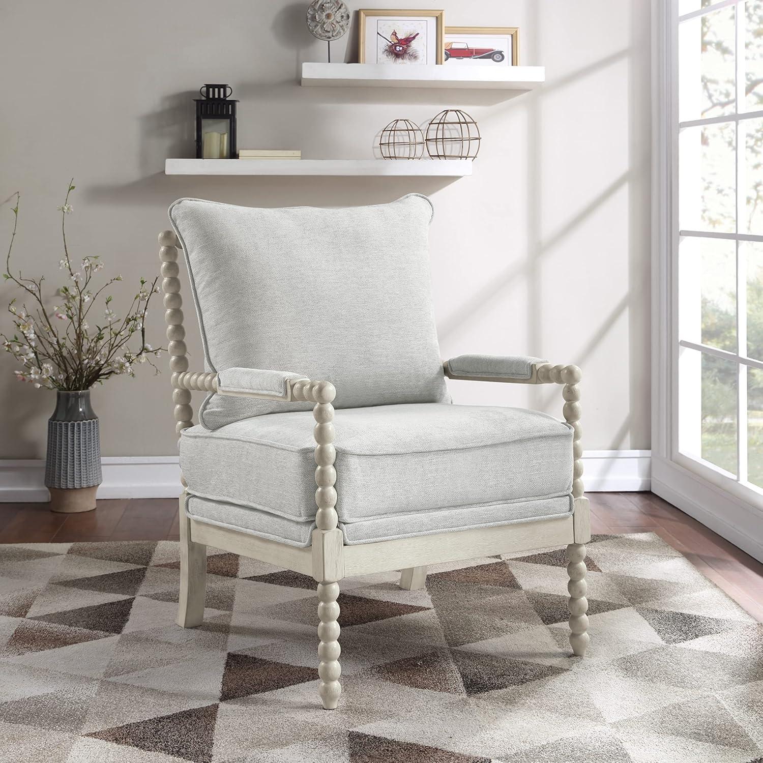 Kaylee Spindle Chair in Smoke Gray Fabric with White Frame