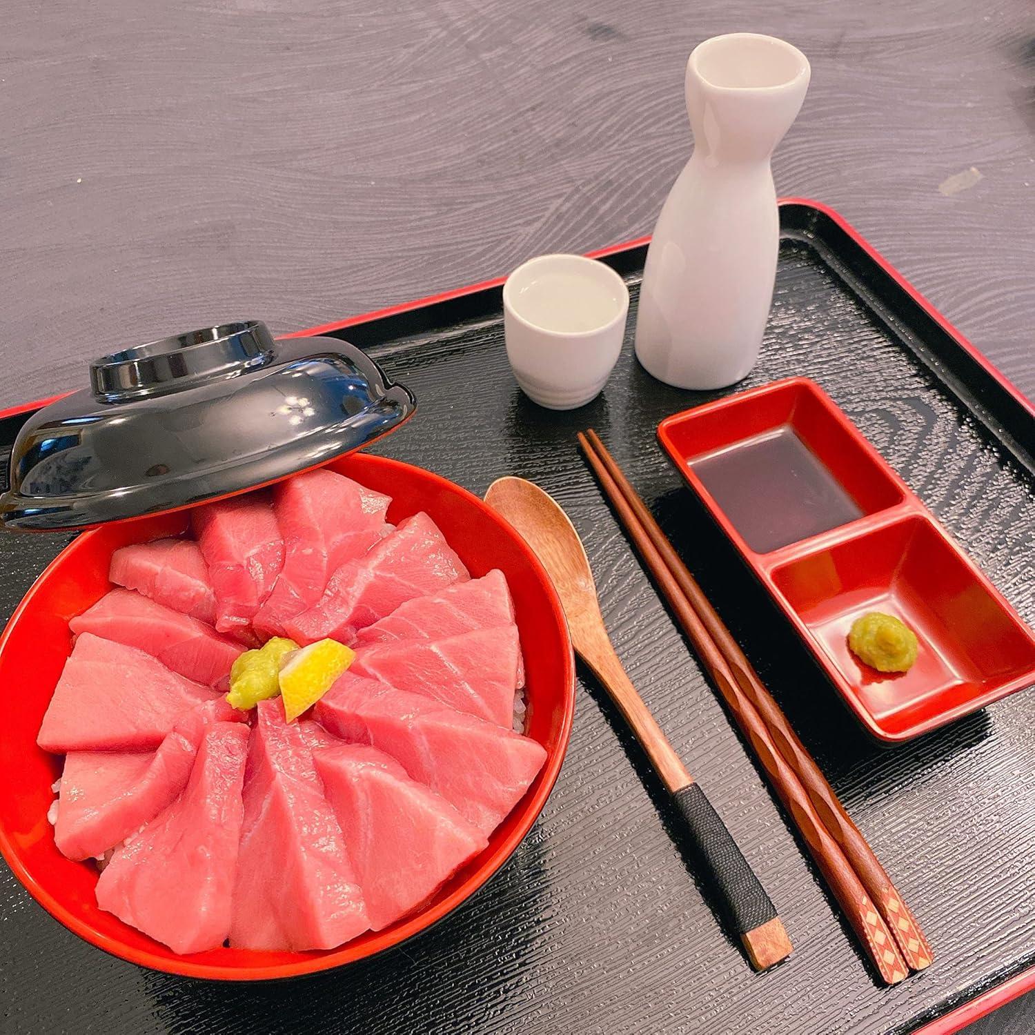 JapanBargain 2395, Japanese Style Soy Sauce Melamine Dishes Dipping Bowls, Red and Black Color, Two Compartments, 12 Pack