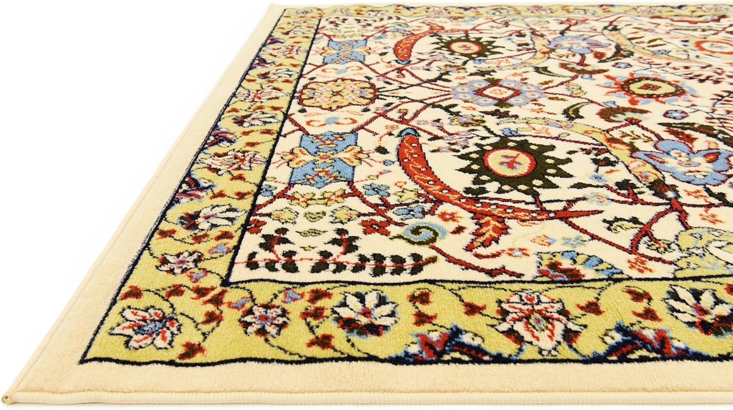 Ivory and Multicolor Rectangular Synthetic Area Rug