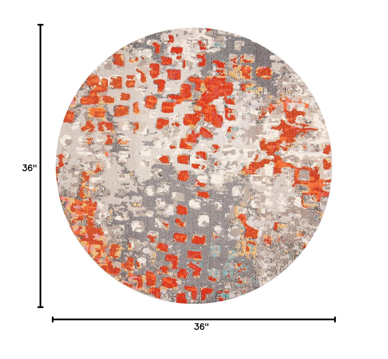 Madison MAD425 Power Loomed Indoor Accent Rug - Grey/Orange - 3' Round - Safavieh