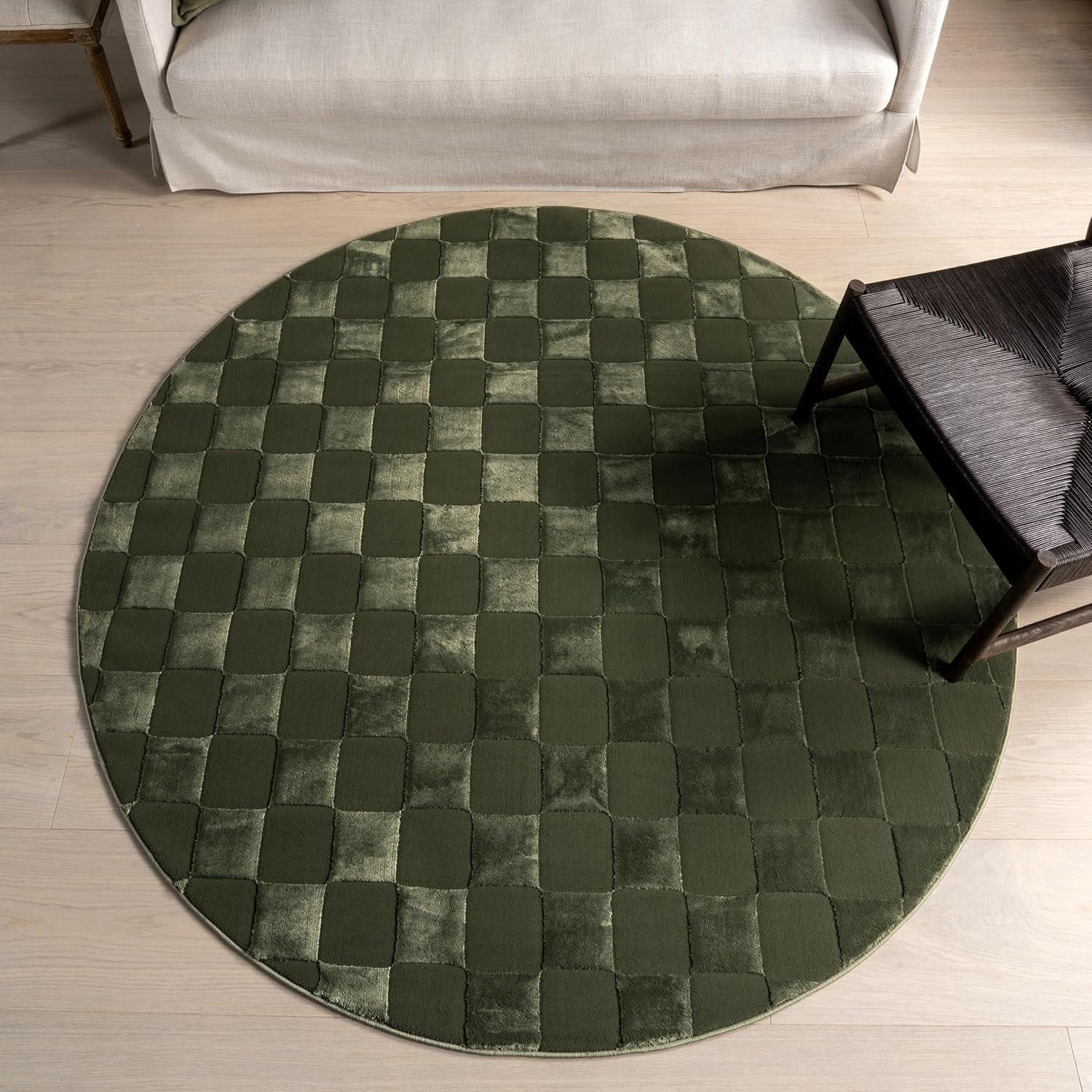 Nuloom Alaiya Checkered Pet Friendly Textured Machine Washable Area Rug, Round 6', Green