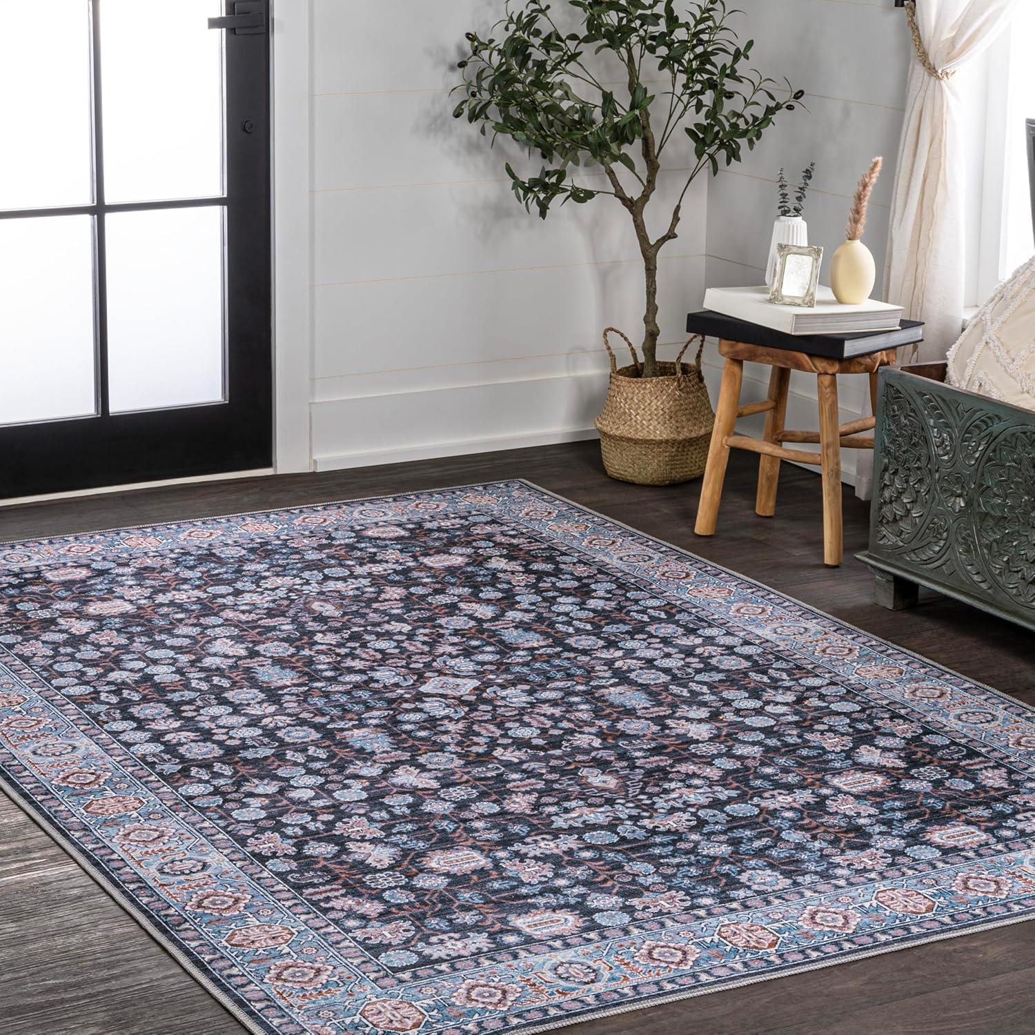 Kemer All-Over Persian Machine-Washable Black/Blue 3 ft. x 5 ft. Area Rug - JONATHAN Y