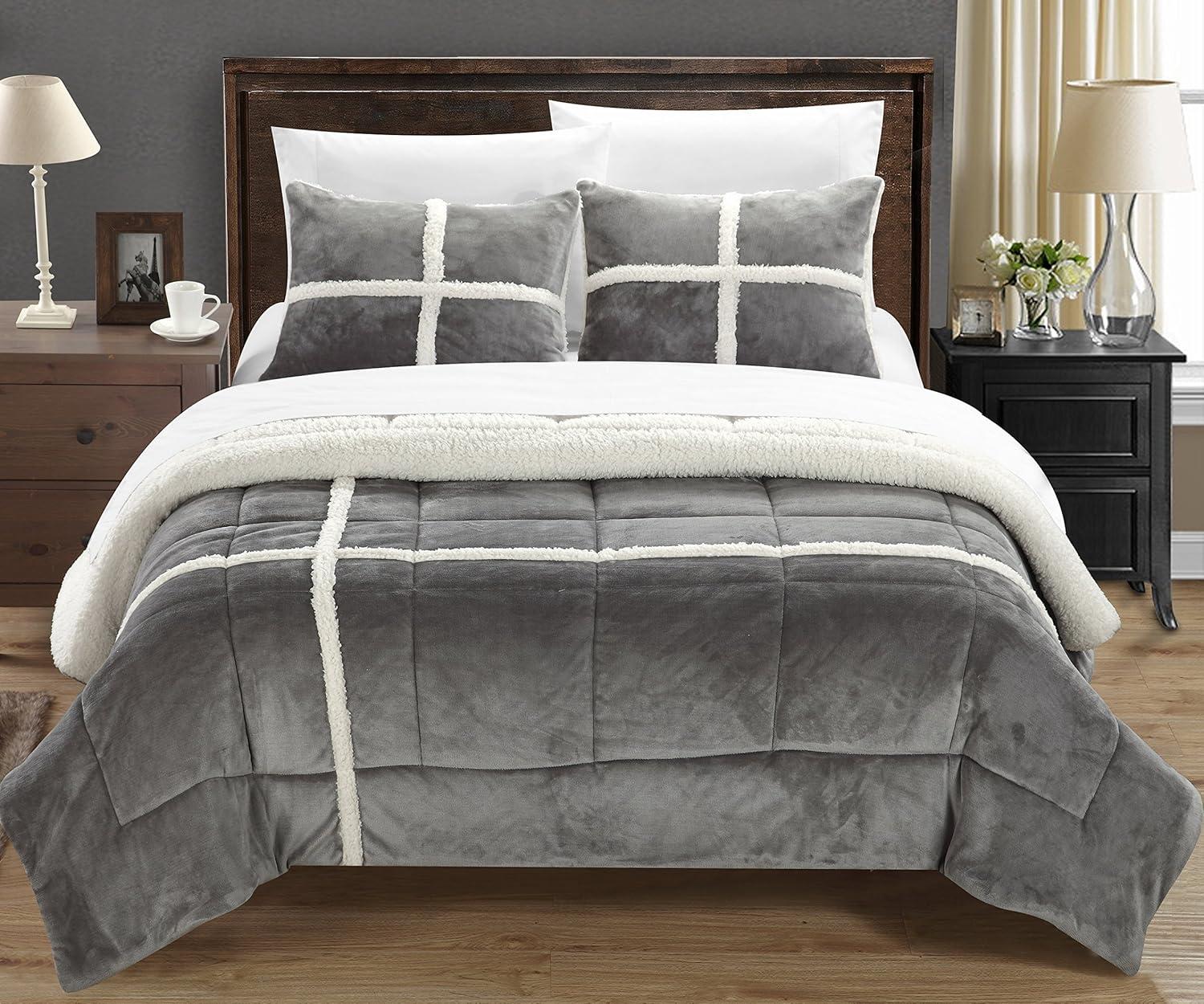 Chic Home Chloe 2 Piece Comforter Set Ultra Plush Micro Mink Sherpa Lined Bedding – Decorative Pillow Sham Included, Twin/Twin XL Silver