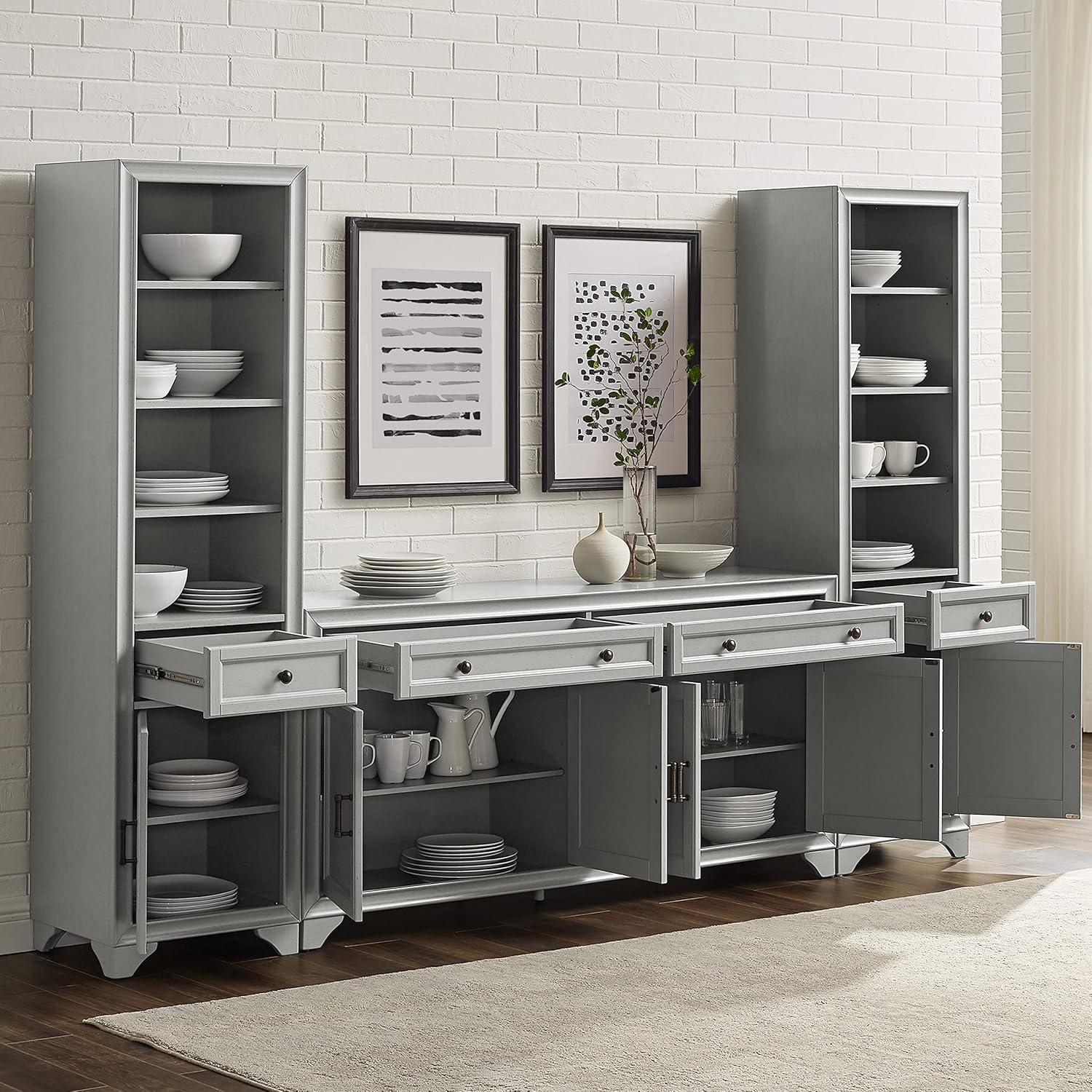 3pc Tara Sideboard and Bookcase Set Distressed Gray - Crosley