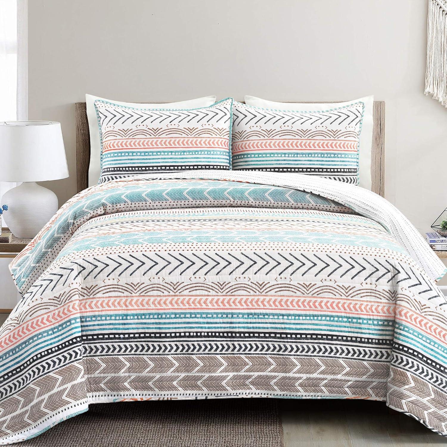 Lush Décor 3pc Hygge Geo Reversible Cotton Quilt & Sham Set