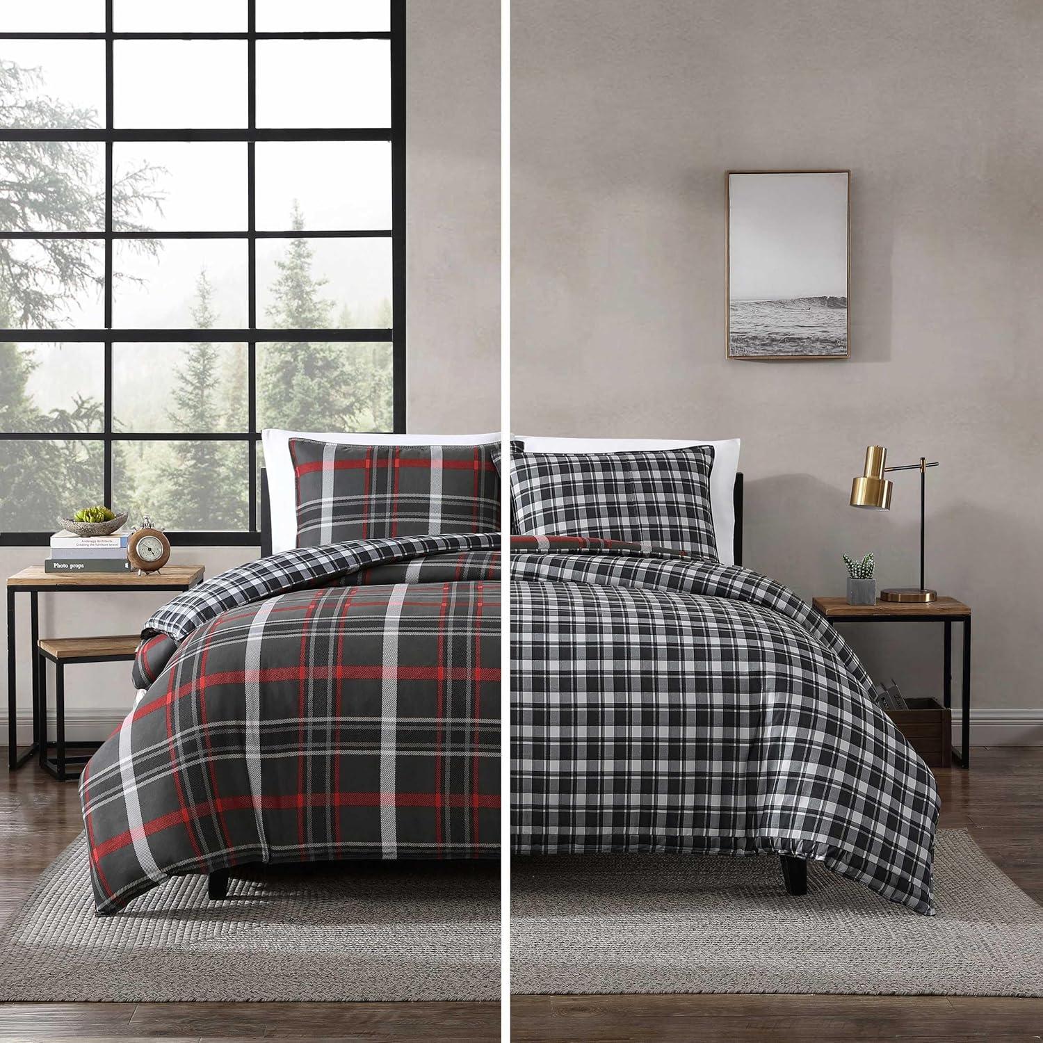 Eddie Bauer Willow Plaid Reversible Grey Duvet Cover Set