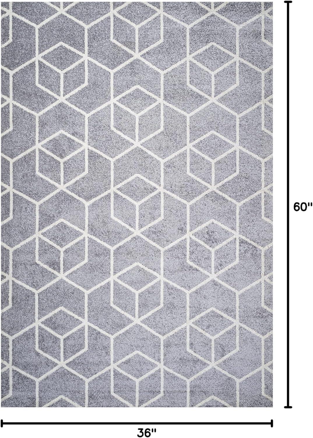 3'x5' Tumbling Blocks Modern Geometric Area Rug, Light Gray/White - JONATHAN Y