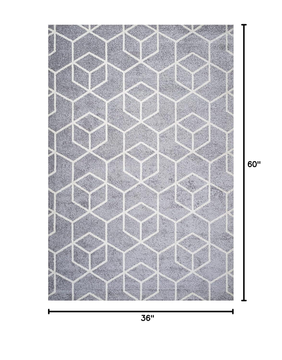 3'x5' Tumbling Blocks Modern Geometric Area Rug, Light Gray/White - JONATHAN Y