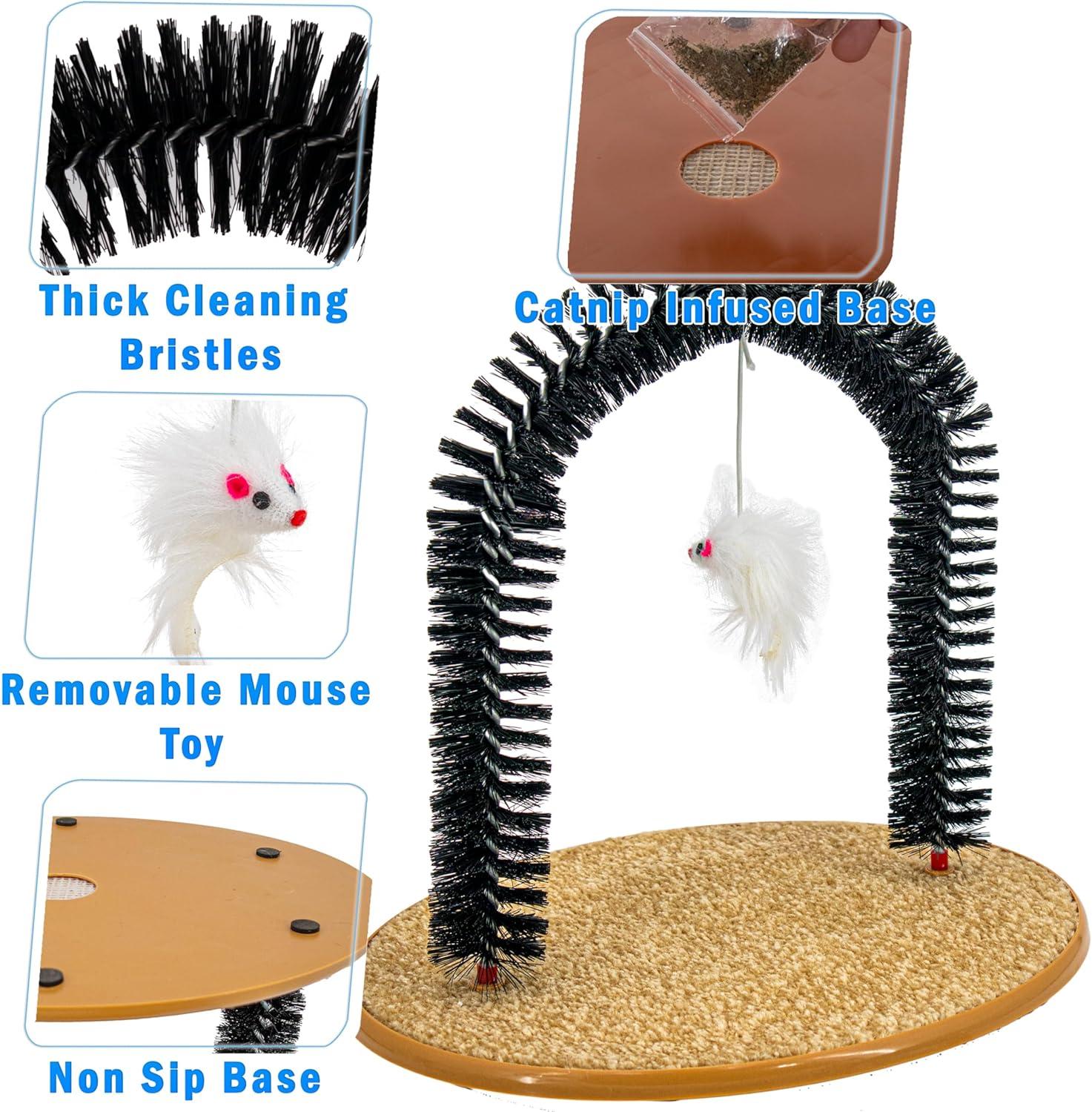 Perfect Cat Self Grooming Arch Post & Toy with Bristle and Catnip For Scratching, Brushing, and Massaging - Cat Grooming Arch - 5 Star Super Deals