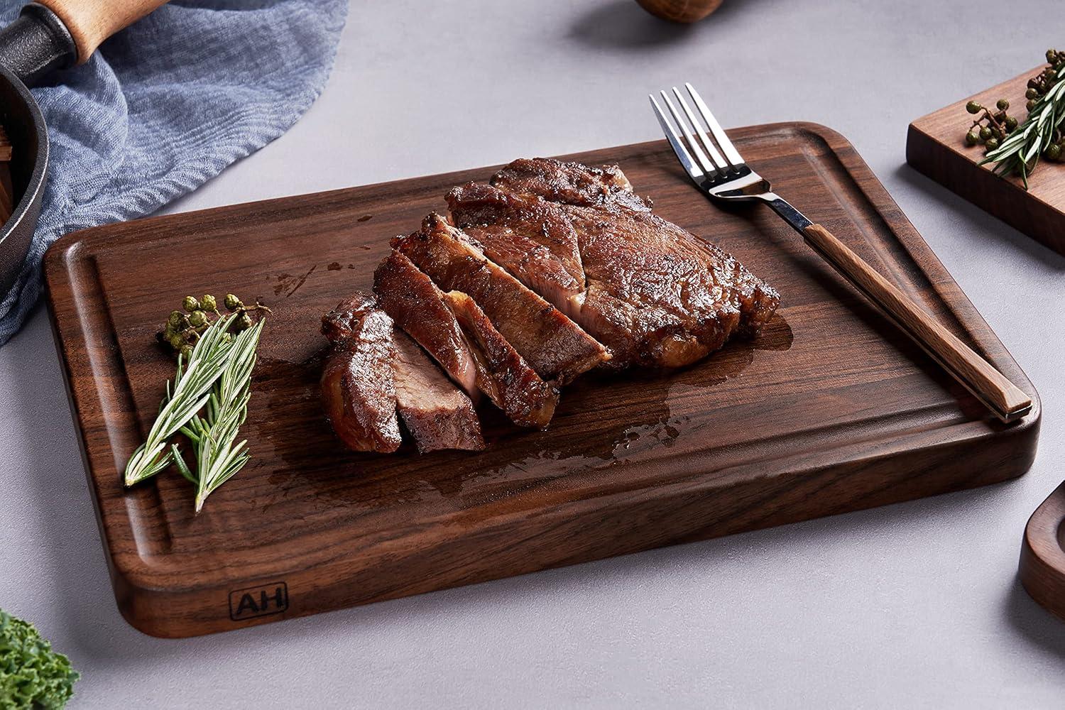 Small Walnut Wood Cutting Board with Juice Groove and Handles