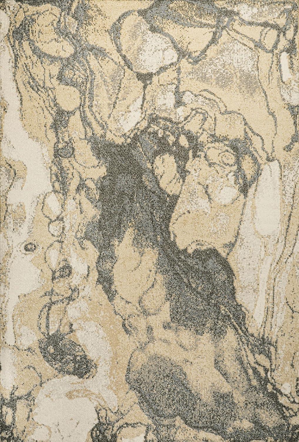 5' x 8' Marmo Abstract Marbled Modern Area Rug, Gold/Gray - JONATHAN Y