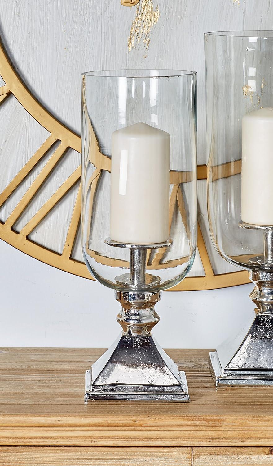 Olivia & May 17" x 6" Hurricane Aluminum/Glass Candle Holder Silver : Tabletop Centerpiece