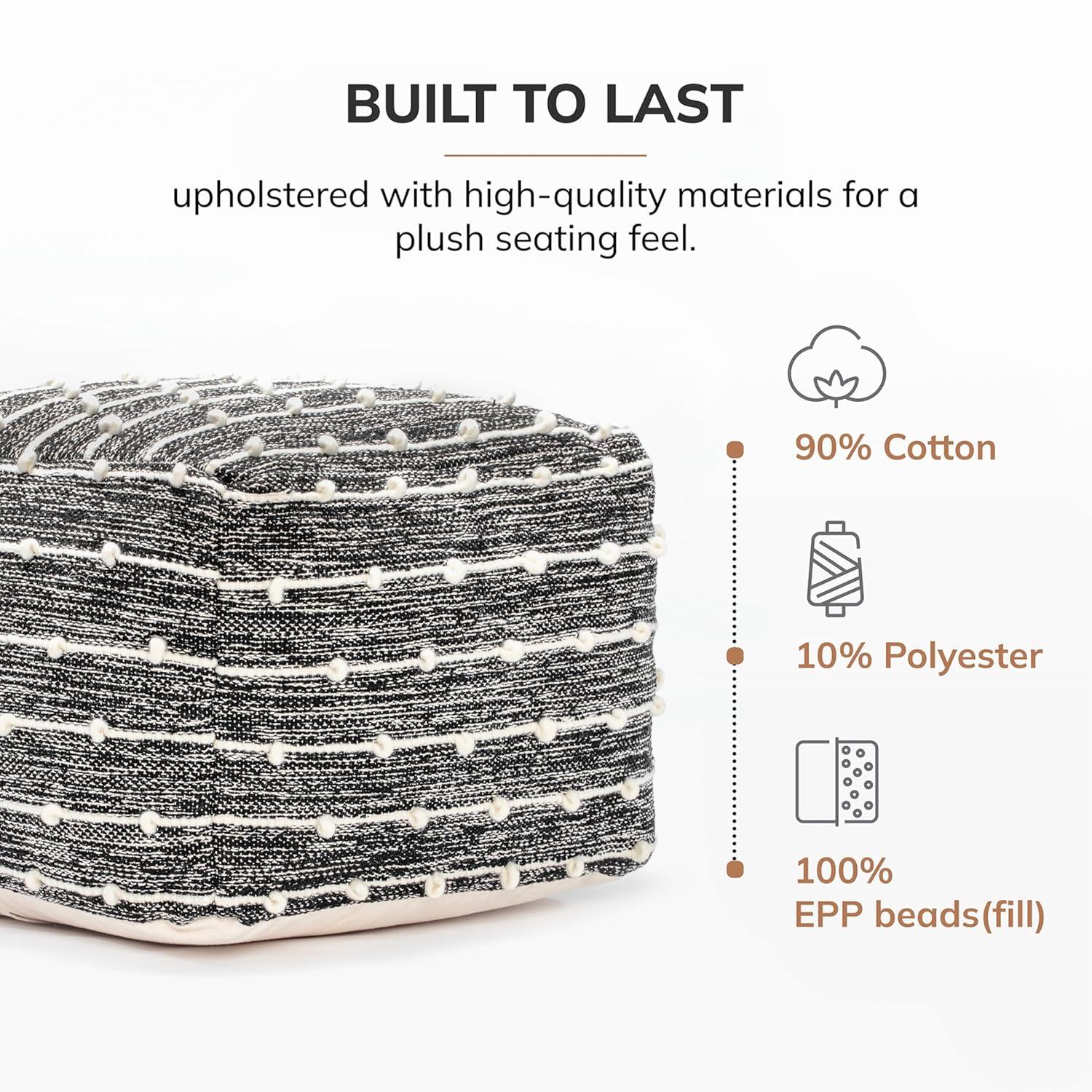 Penelope Pouf Ottoman Brown/Ivory - Anji Mountain: Cotton Blend, No Assembly, Fair Trade Certified