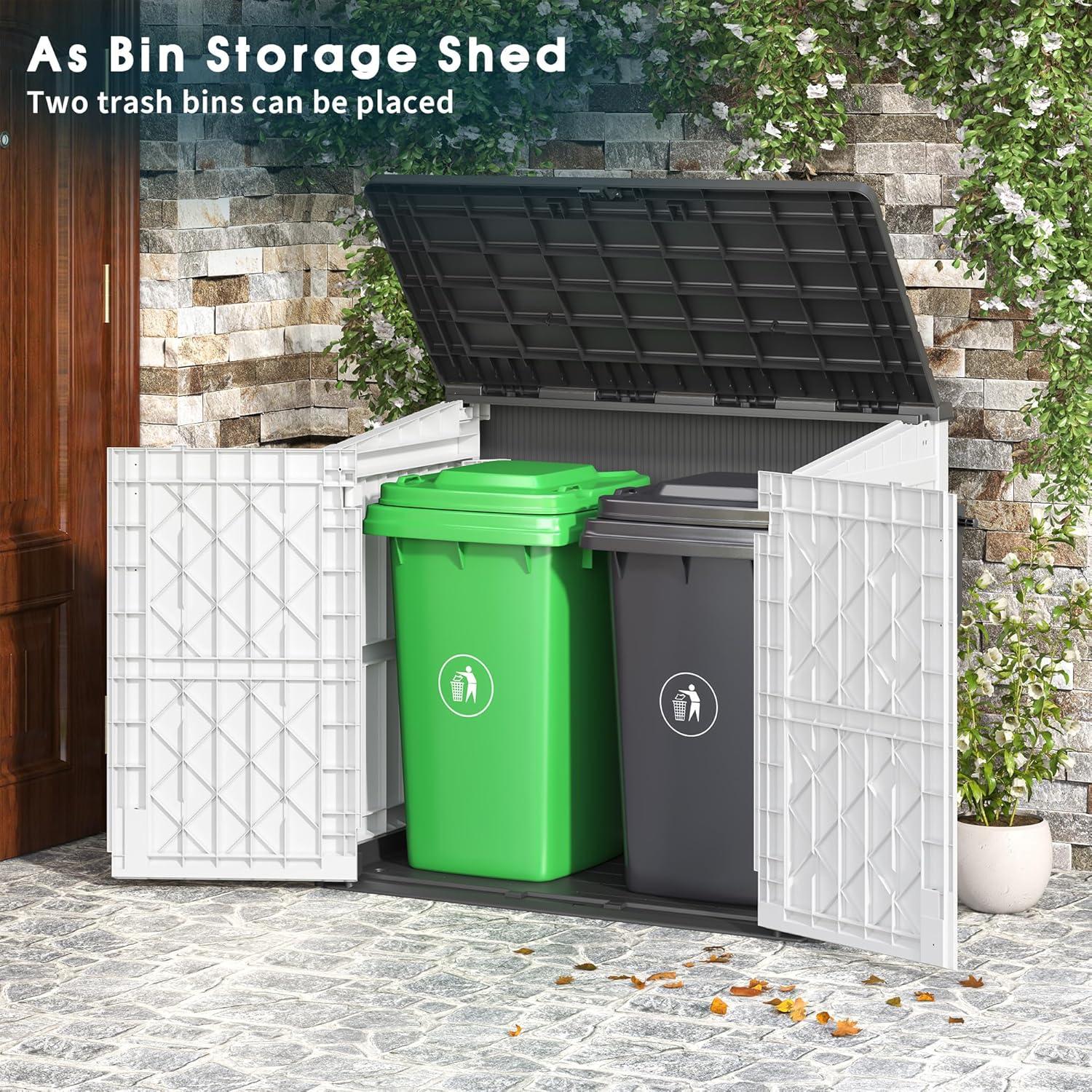 Outdoor Storage Shed 36 Cu. Ft.Horizontal Garden Storage Extra Large Capacity Weather Resistant Storage Box, Lockable Resin Waterproof Shed for Easy Storage of Garbage Cans, Tools, Lawn Mower