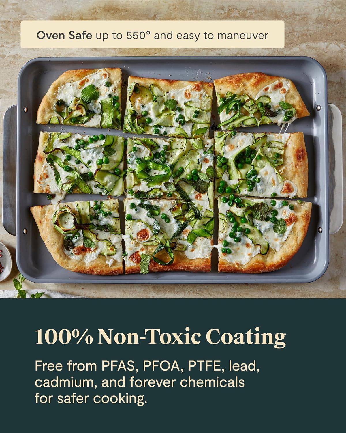 Caraway Non-Stick Ceramic Baking Sheet Duo - Naturally Slick Ceramic Coating - Non-Toxic, PTFE & PFOA Free - 18 x 13" Large & 15 x 10" Medium - White