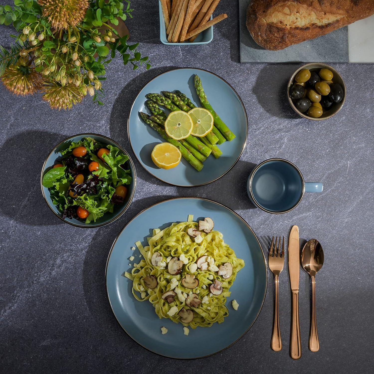 Gibson Gibson Home Rockaway Gold 16-Piece Dinnerware Set - Matte Blue