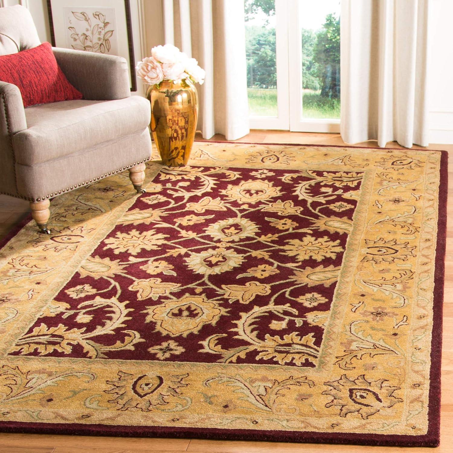 SAFAVIEH Classic Karolina Floral Bordered Wool Area Rug, Burgundy/Gold, 2' x 3'