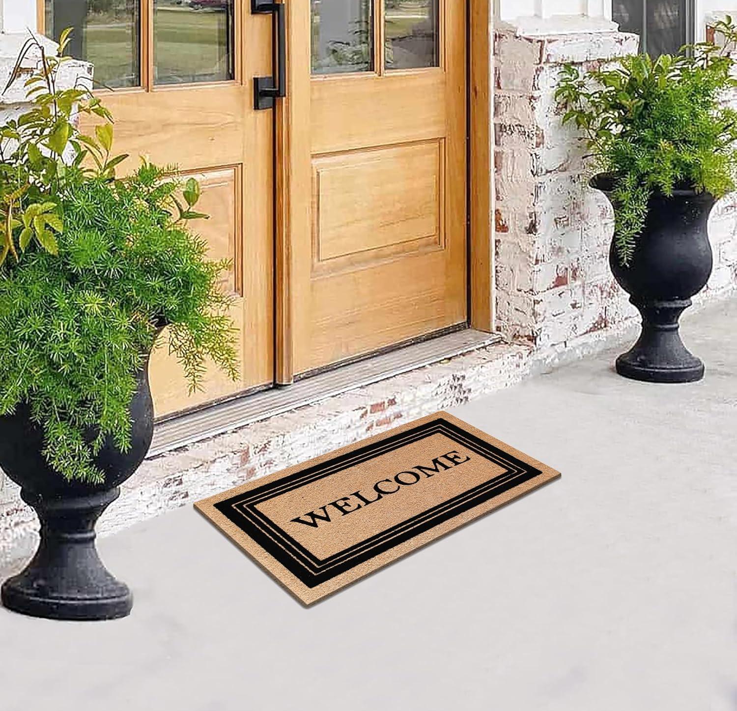 A1HC Welcome Entrance Door Mats, Durable Large Outdoor Rug, Non-Slip, Flock Doormat, Thin-Profile Heavy Duty Door Mat, Indoor Outdoor Front Door, High Traffic Areas, 24" X 39"