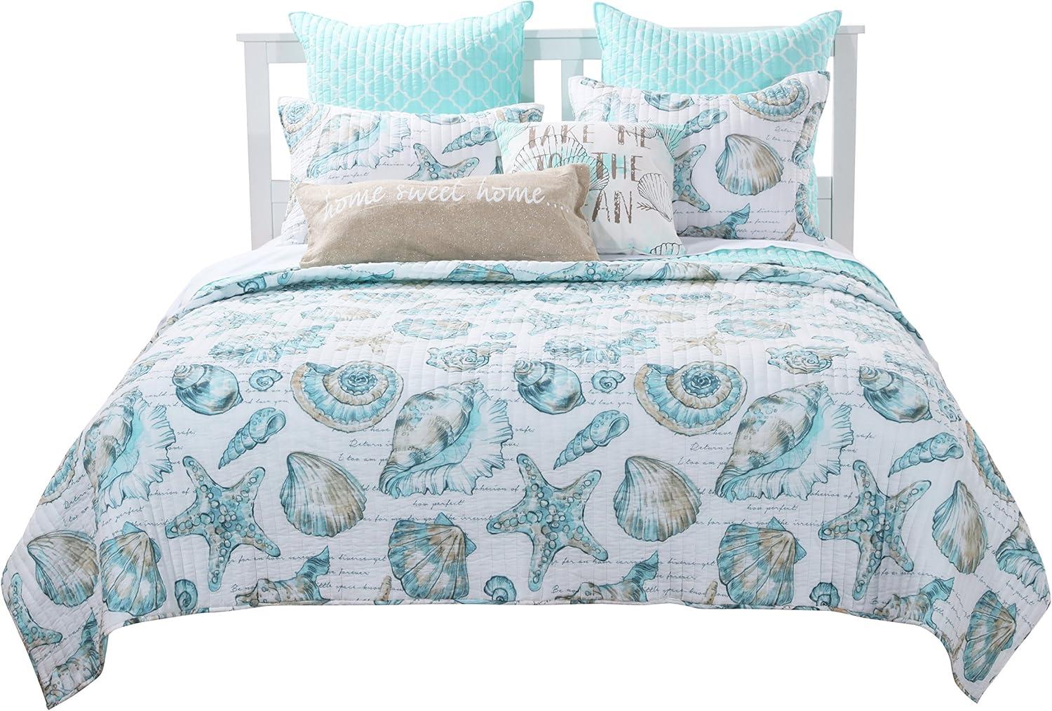 Greenland Home Fashions Cruz Reversible Seashell and Starfish Quilt Set