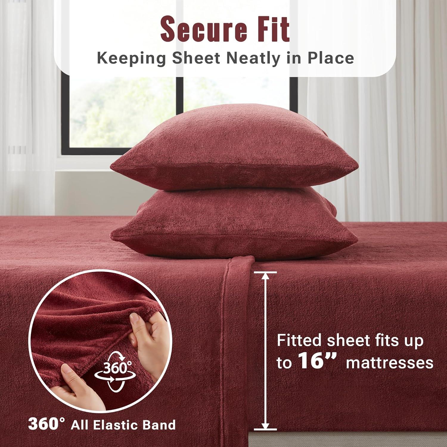 True North by Sleep Philosophy Soloft Plush Micro Plush Sheet Set Burgundy