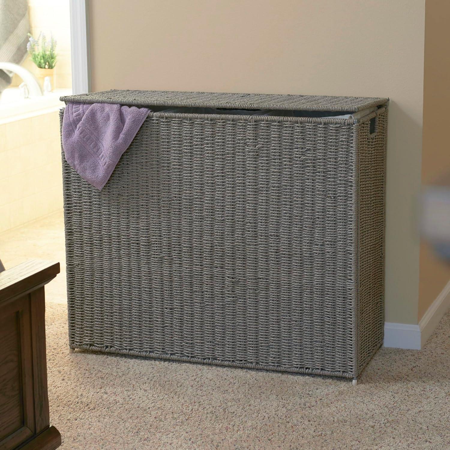 3 Compartment Laundry Sorter, Wicker Laundry Sorter, Gray