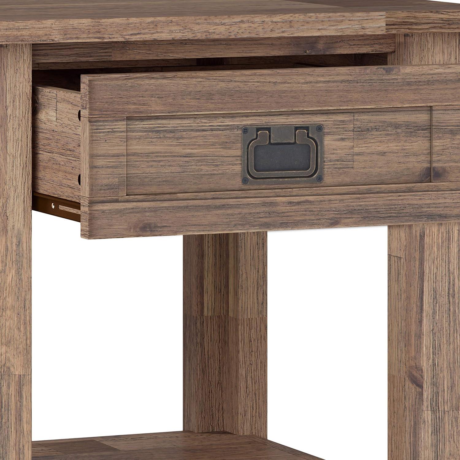 Simpli Home Monroe 22" Square Rustic Solid Wood End Table in Rustic Aged Brown