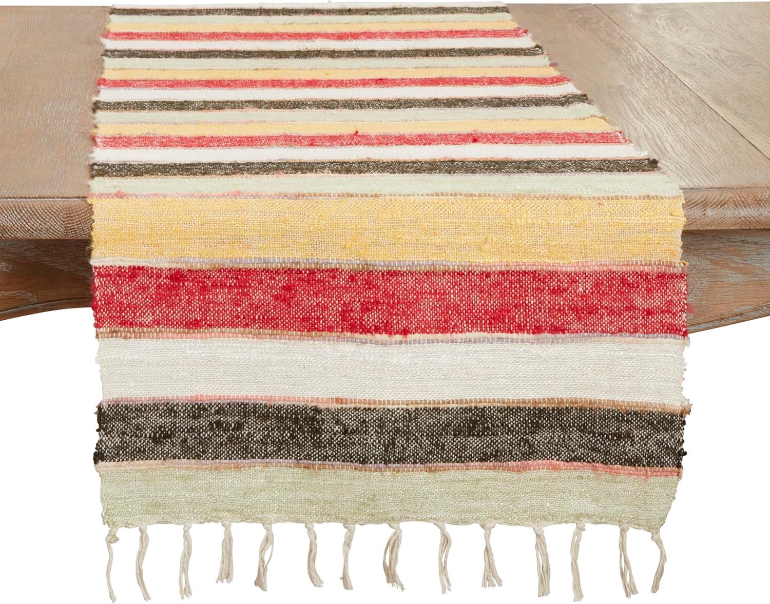 Colorful Cotton Striped Table Runner with Fringe