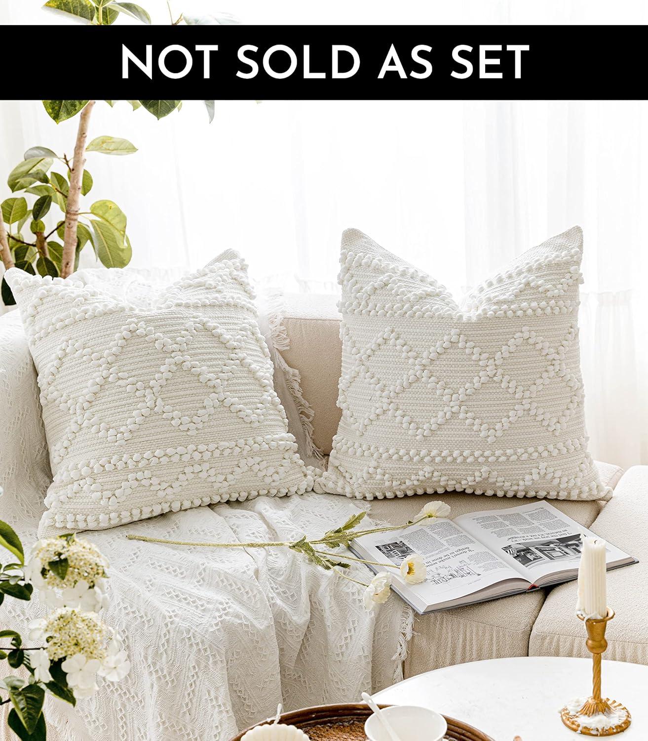 Pure White Decorative Throw Pillow Cover 20X20, Boho Accent Pillow for Couch, Square Modern Farmhouse Pillowcase for Living Room Couch Sofa Cushion Home Décor (Pack of 1)