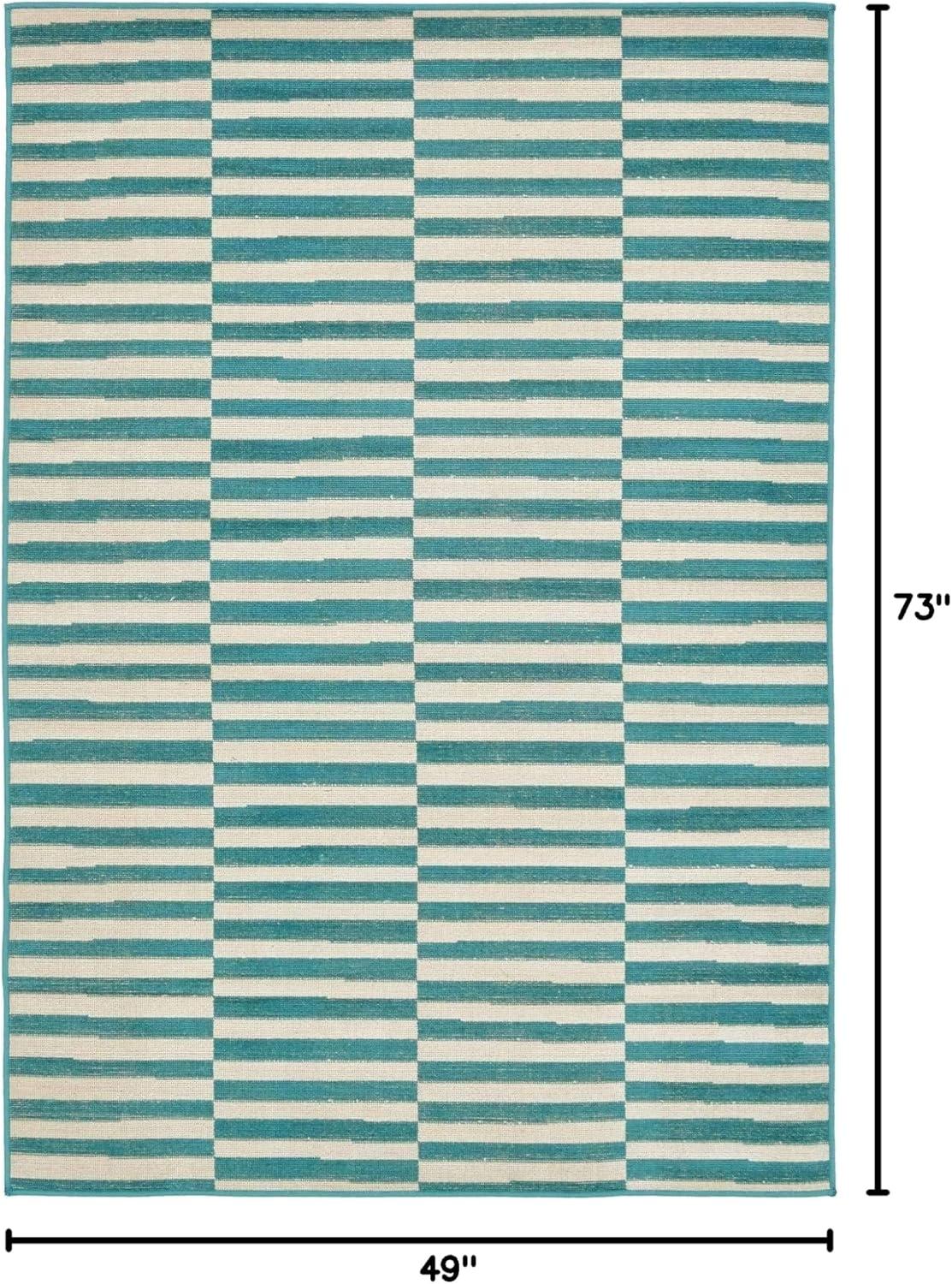 Unique Loom Williamsburg Collection Area Rug - Striped (4' 1" x 6' 1" Rectangle Turquoise/Ivory)