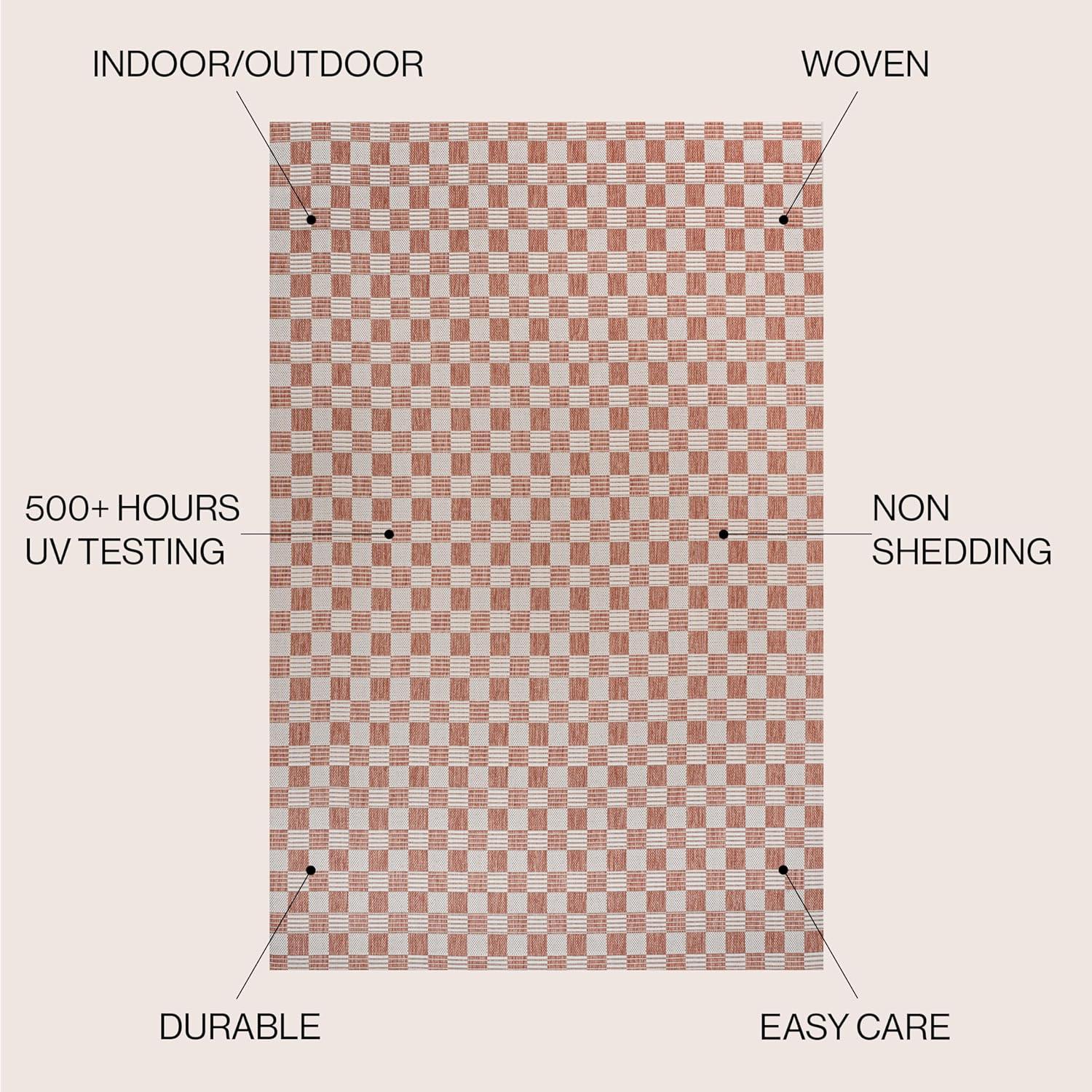 Aimee Traditional Cottage Checkerboard Salmon/Cream 3 ft. x 5 ft. Indoor/Outdoor Area Rug
