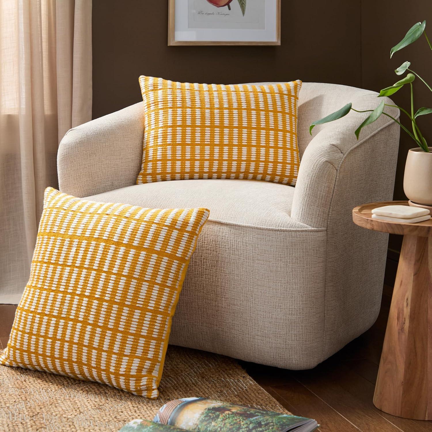 Yellow and Ivory 20" Square Recycled Material Outdoor Pillow