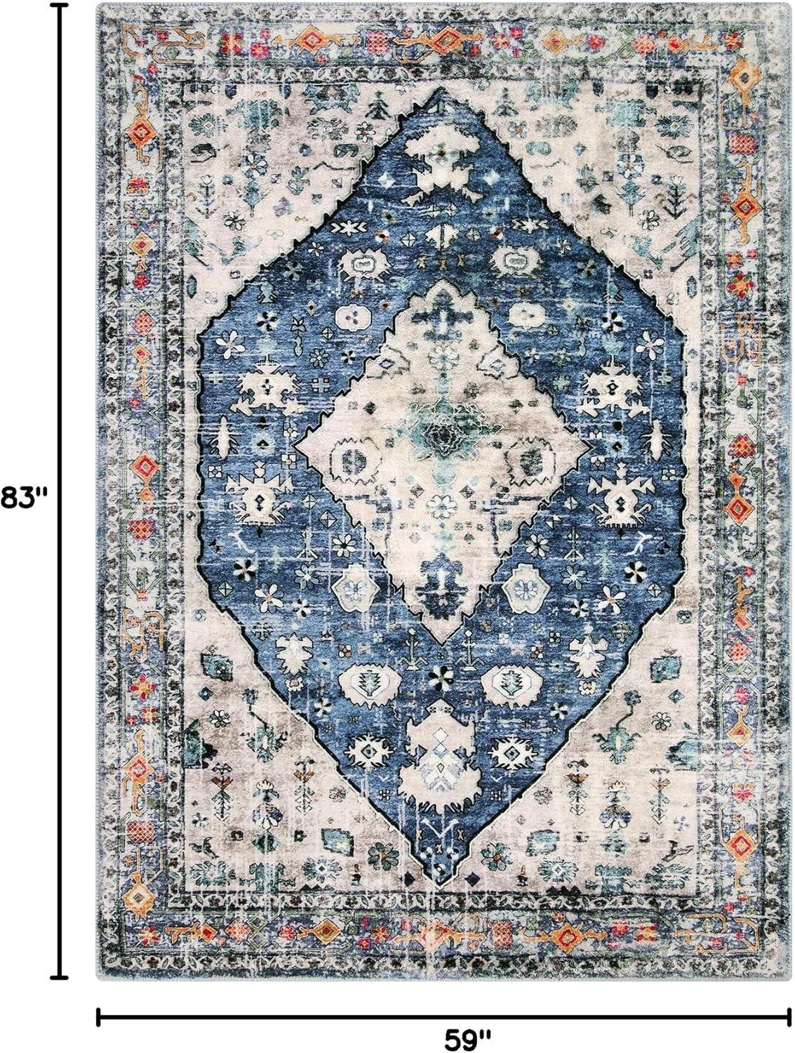 Wonnitar 5'x7' Area Rugs for Living Room Boho Tribal Washable Bedroom Rugs Large Soft Dining Room Mat Non Slip Indoor Carpet for Dorm Kitchen Nursery Dining Bedroom,Blue