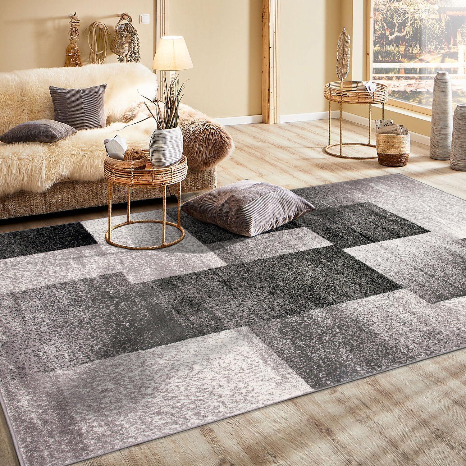 World Rug Gallery Contemporary Modern Geometric Boxes Area Rug - Gray 7'10" x 10'