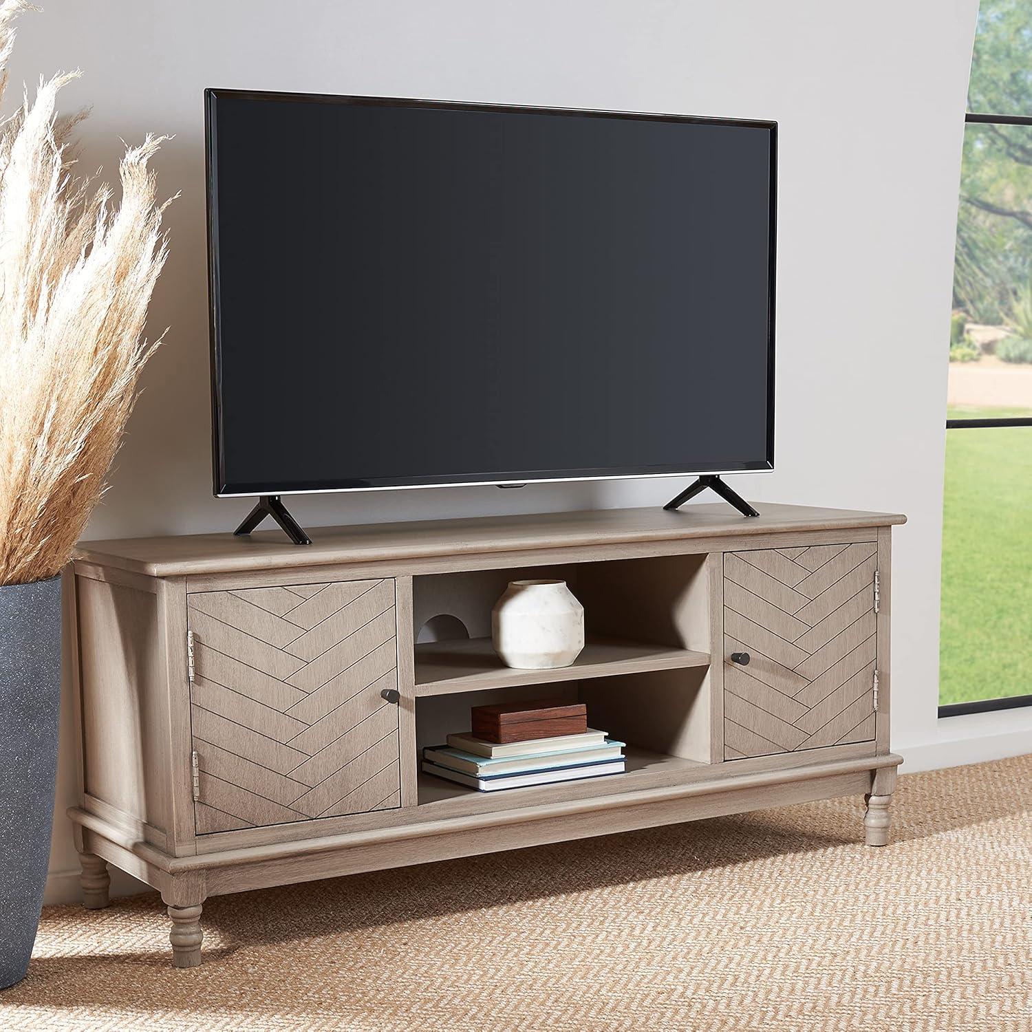 Greige 47" Wood Media Stand with Cabinet and Shelves