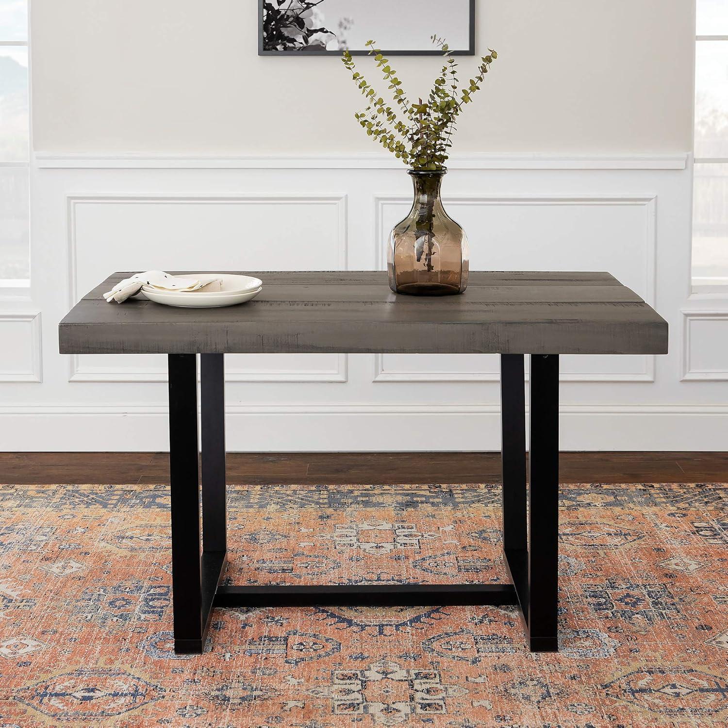 Walker Edison Durango 52" Solid Pine Wood Dining Table in Gray/Black