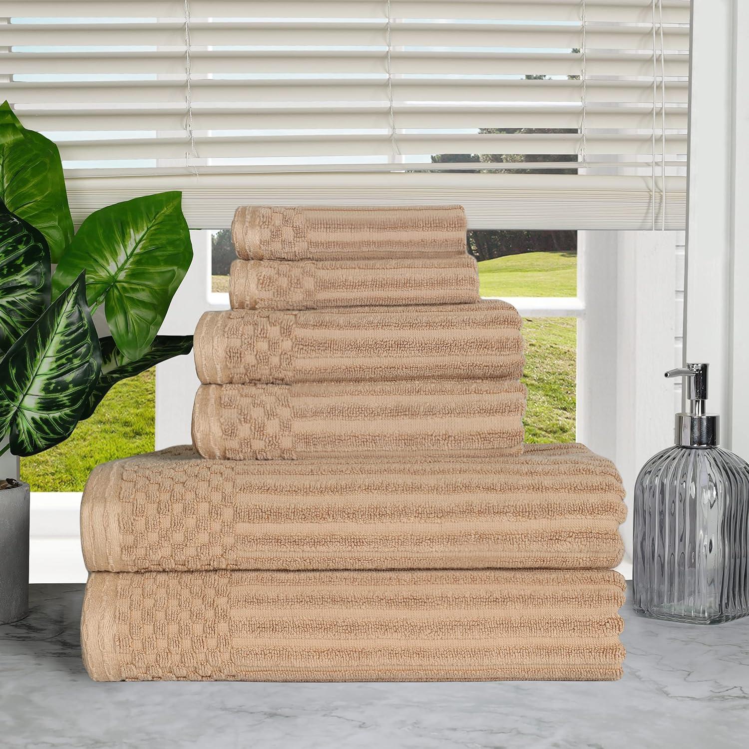 Superior 6 Piece 100% Cotton Towel Set, 2 Bath Towels, 2 Hand Towels, and 2 Face Towels, Coffee