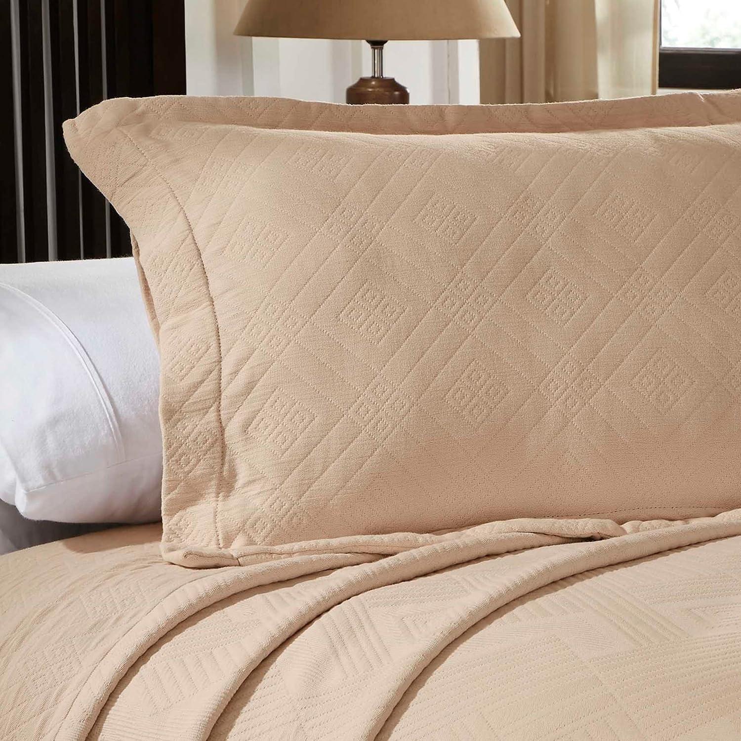 Superior Cotton Jacquard Geometric Bedspread Set Of 3 Pieces, Twin, Bisque