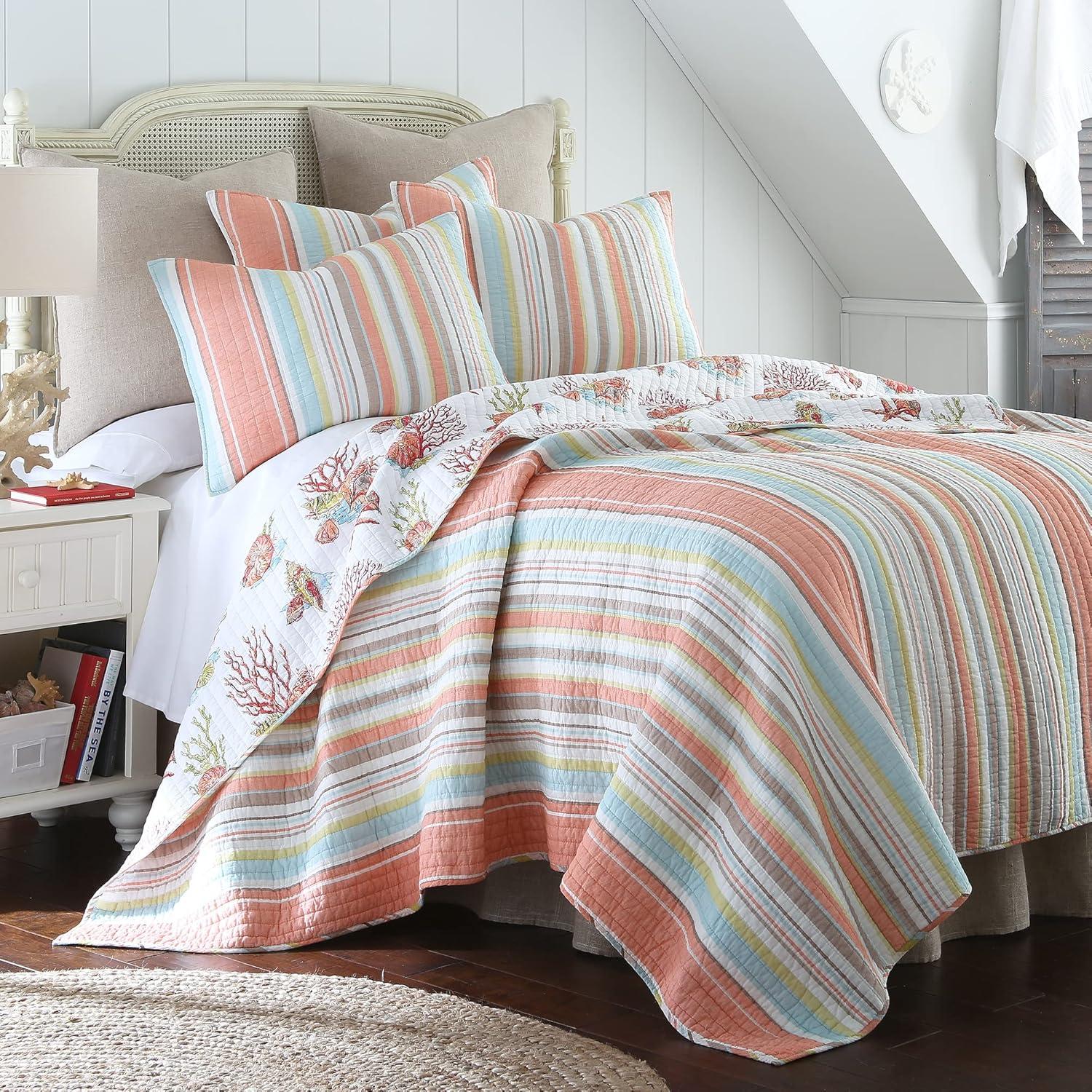 Brighton Coral Quilt Set - One Twin/Twin XL Quilt and One Standard Sham - Levtex Home