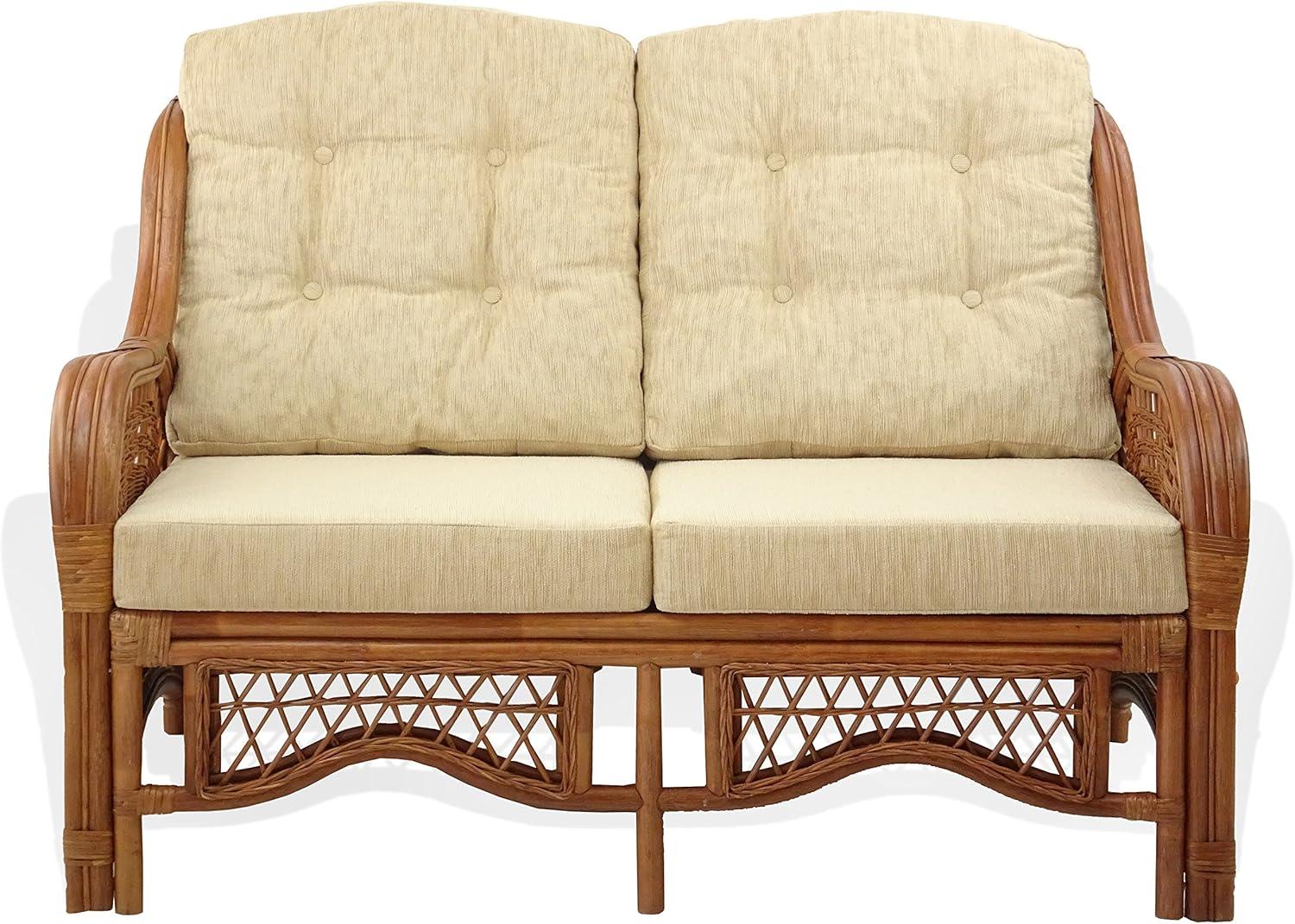 Bay Isle Home™ Malibu Lounge Set Of 4: 2 Natural Rattan Wicker Chairs, Loveseat And Coffee Table W/Glass Handmade, Colonial