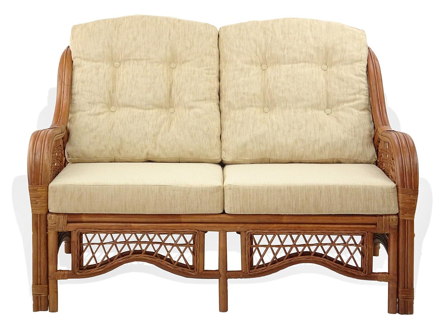 Bay Isle Home™ Malibu Lounge Set Of 4: 2 Natural Rattan Wicker Chairs, Loveseat And Coffee Table W/Glass Handmade, Colonial