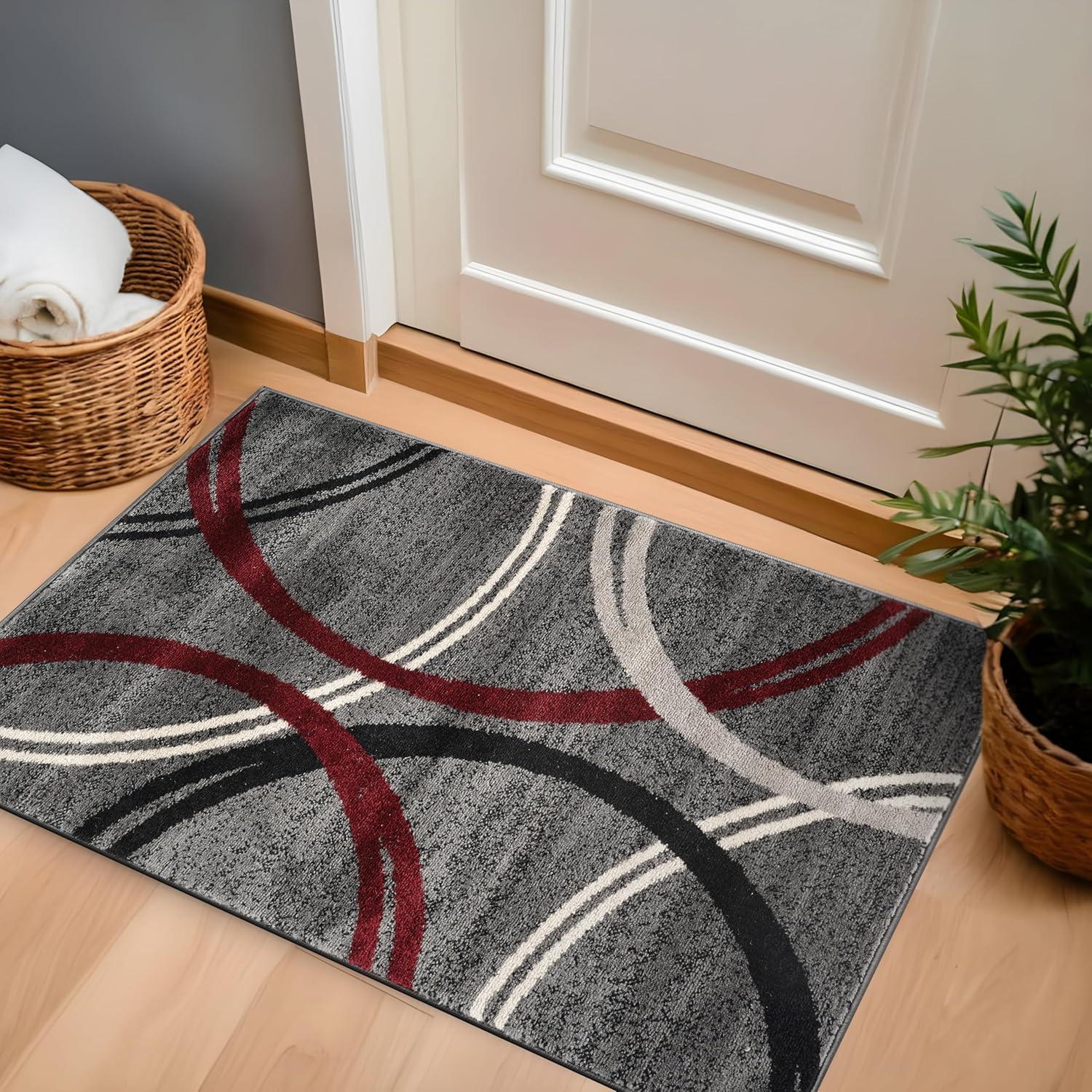 World Rug Gallery Contemporary Abstract Circles Design Area Rug - RED 2'7"x4'