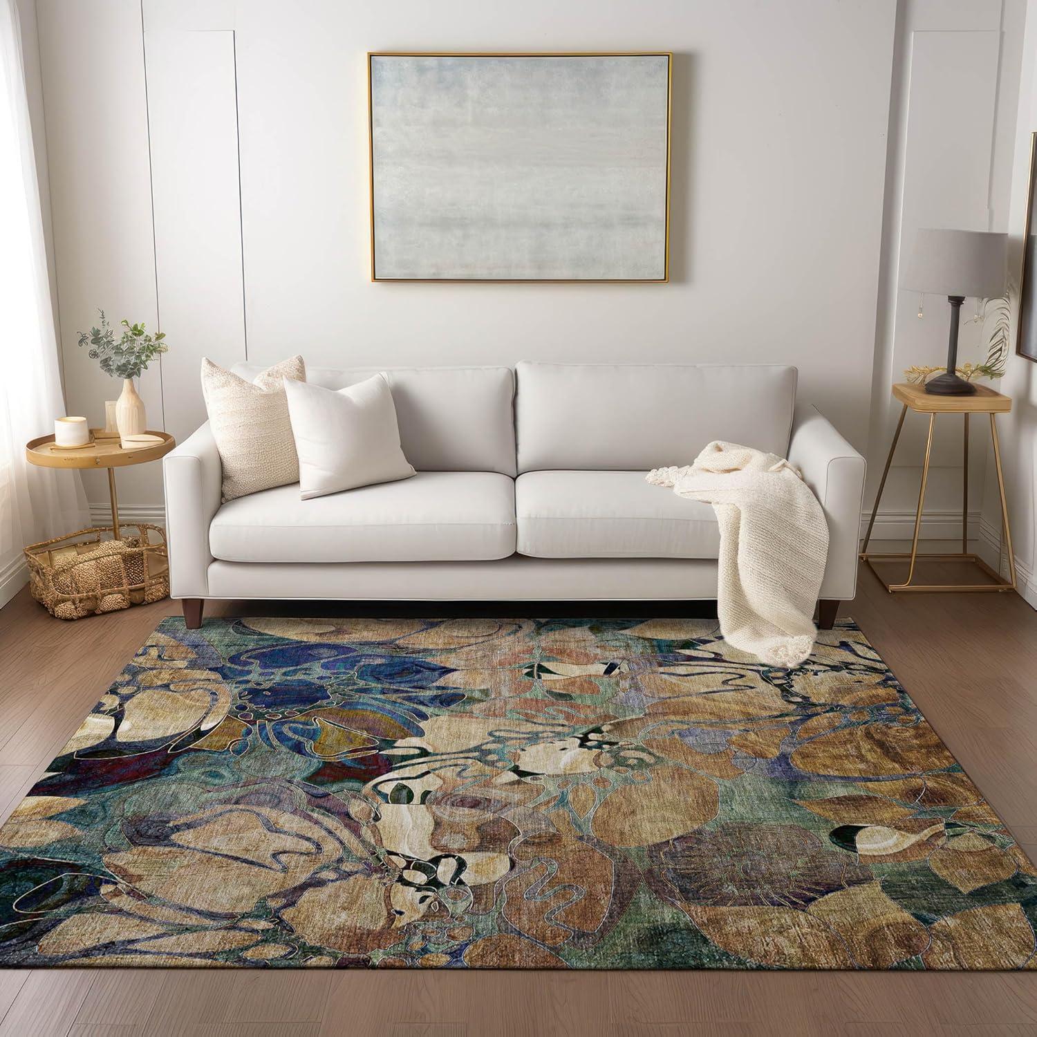 Addison Rugs Chantille Indoor/Outdoor Transitional Floral Beige Washable Rectangle Rug, 8' x 10'