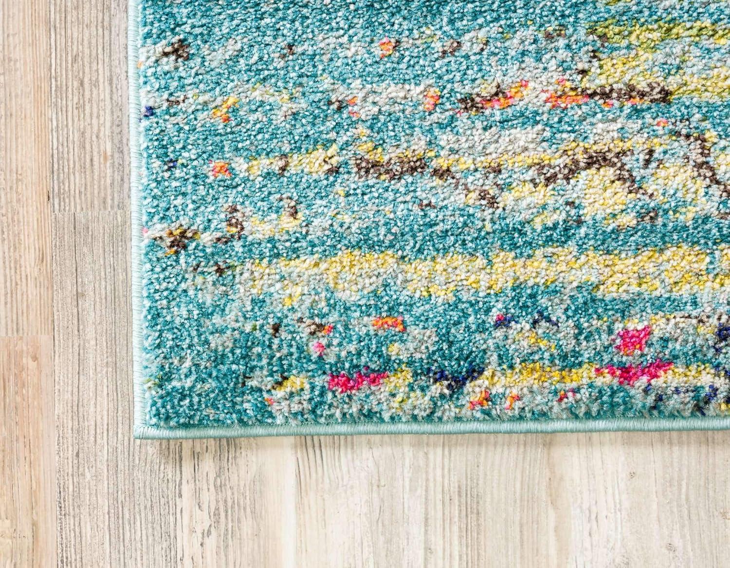 Turquoise and Yellow Over-Dyed Tribal Vintage Rectangular Rug