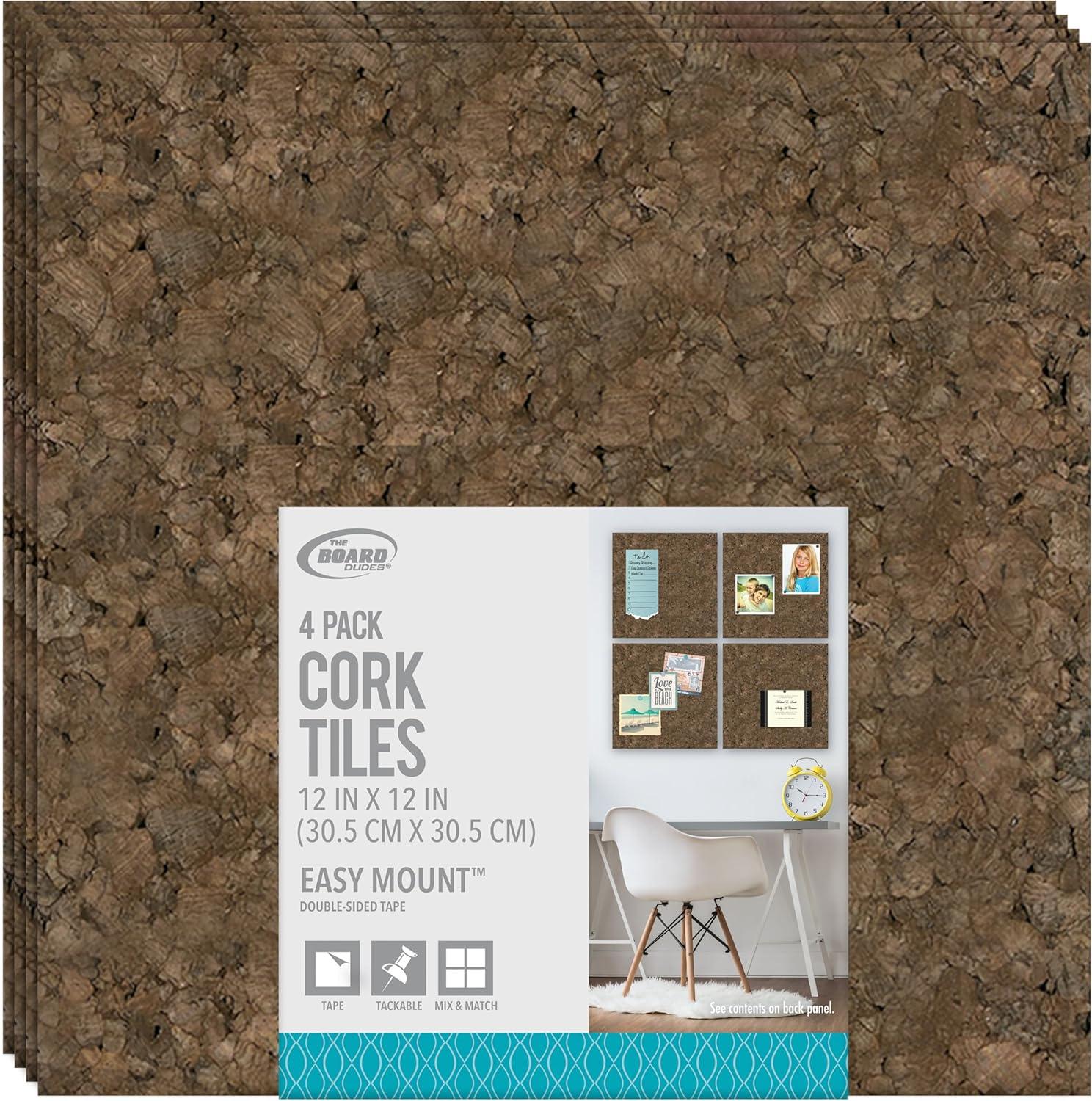 Board Dudes 12" x 12" Dark Brown Cork Tiles 4-Pack