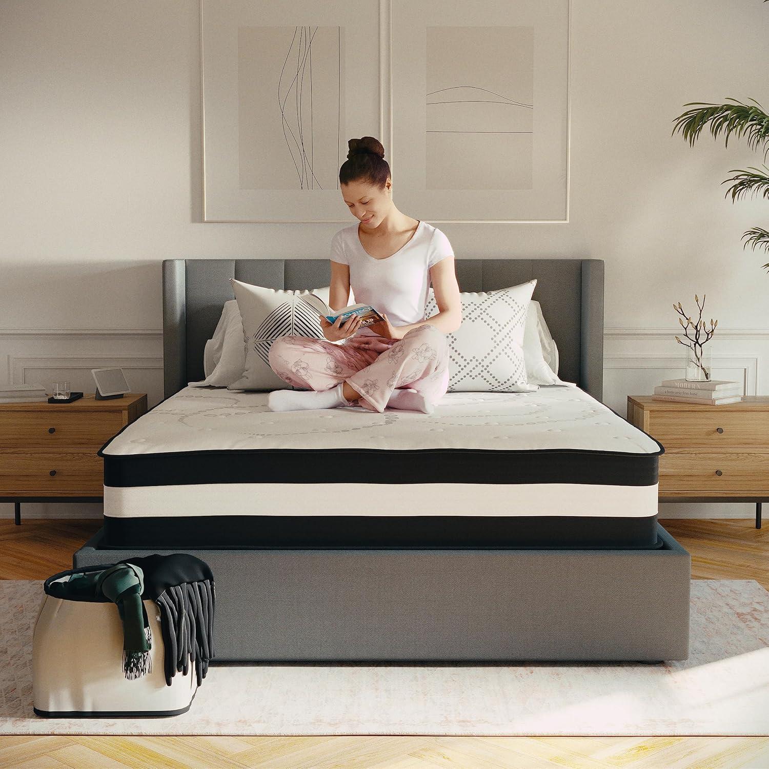 BizChair 12 Inch CertiPUR-US Certified Hybrid Pocket Spring Mattress, Queen Mattress in a Box