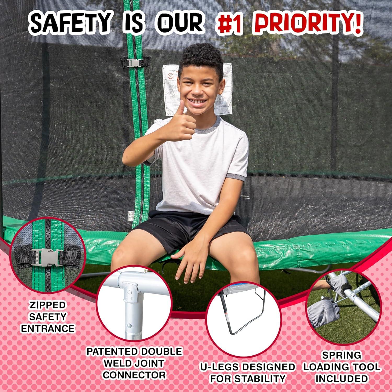 TruJump Sportspower TruJump 14' Round Trampoline with Safety Enclosure & with Lifetime Warranty on Jump Mat