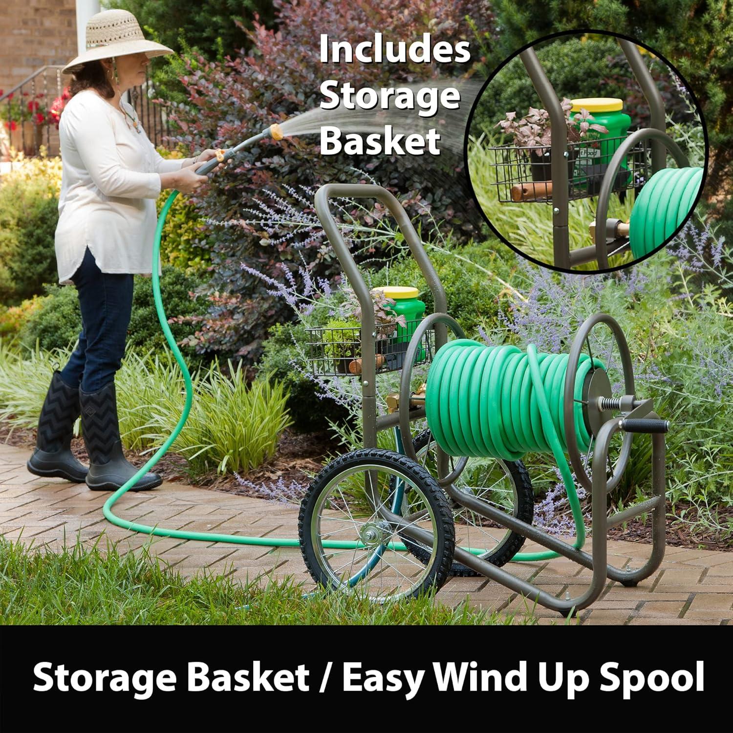 Liberty Garden 880 2 Wheel 300 Foot Steel Frame Water Hose Reel Cart with Basket