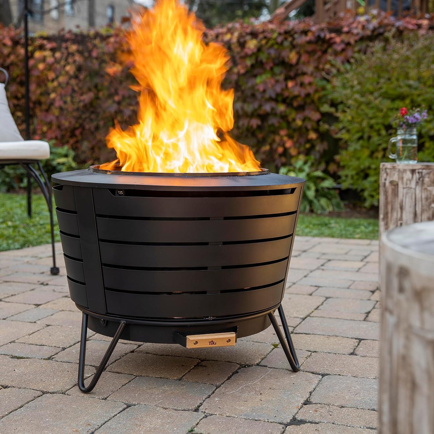 TIKI Brand Smokeless Patio Fire Pit | Wood Burning Fire Pit with Weather Resistant Cover, Ash Pan, Wood Pack, 25 in.