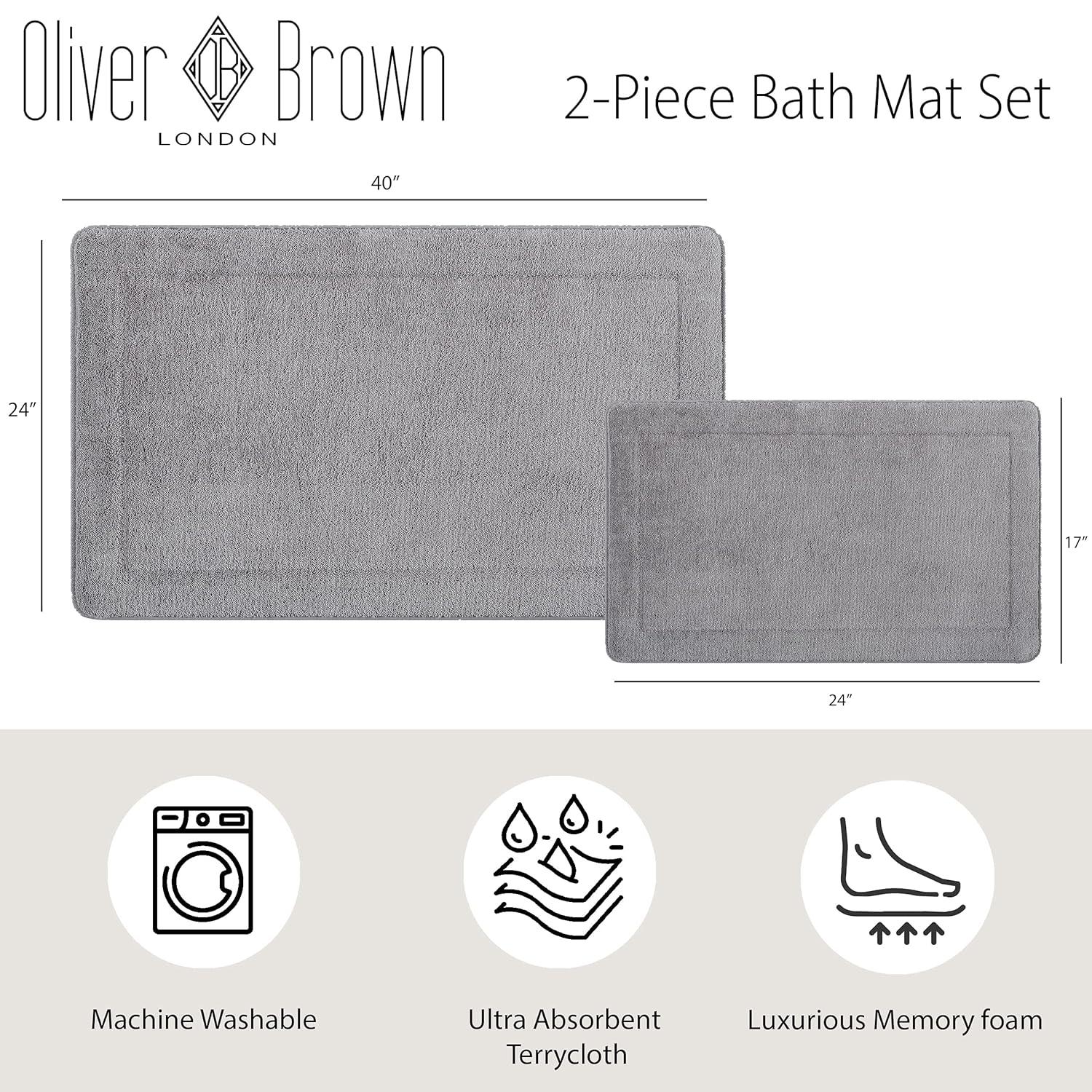 Terry Bath Mats, Set of 2 Memory Foam Bath Rugs, Non-Slip, 100% Polyester, Premium Bathroom Decor, Machine Washable, Measures 17 in. x 24 in. / 20 in. x 32 in., Light Gray